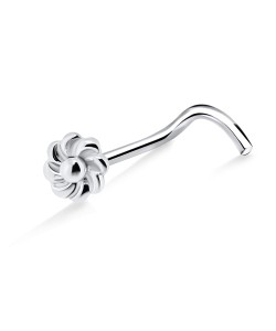 Twisted Flower Silver Curved Nose Stud NSKB-725